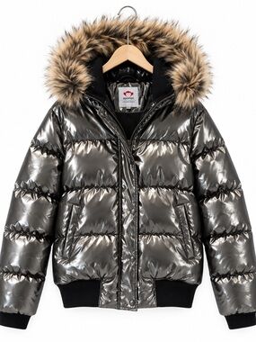 Appaman Metallic Silver Puffy Jacket with Faux-Fur Hood